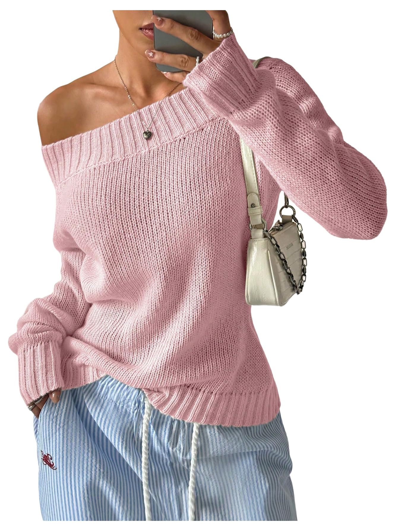 SOLY HUX Womens Off The Shoulder Sweater Boat Neck Knit Top Pullover Fall Clothes