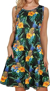 Women's Summer Dresses 2025 Beach Casual Sleeveless Floral Print Tank Loose Sundress with Pocket - Buy now