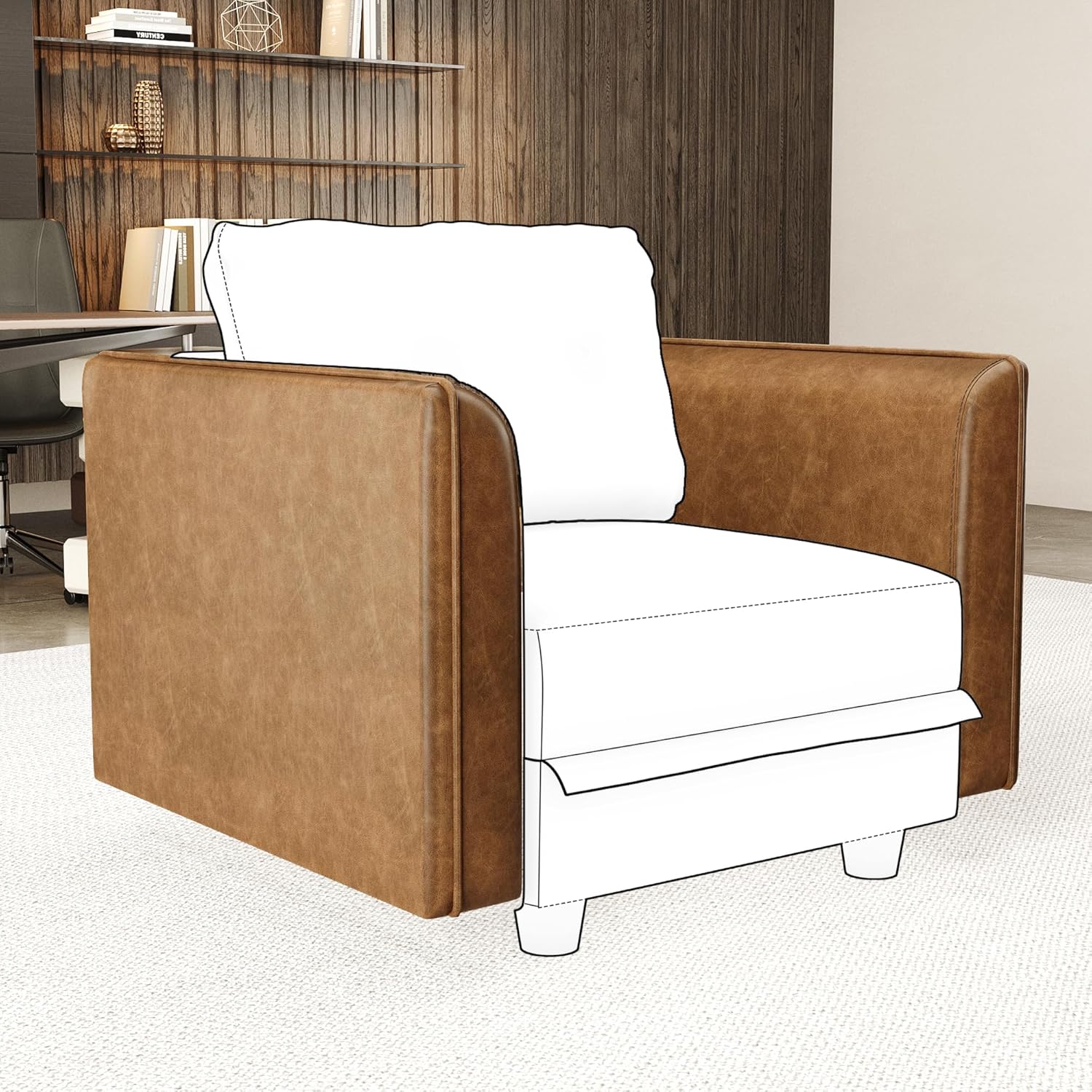 LLappuil Modular Sectional Sofa Pair of Side Armrest Module for Customize Couch, Modern Brown Faux Leather