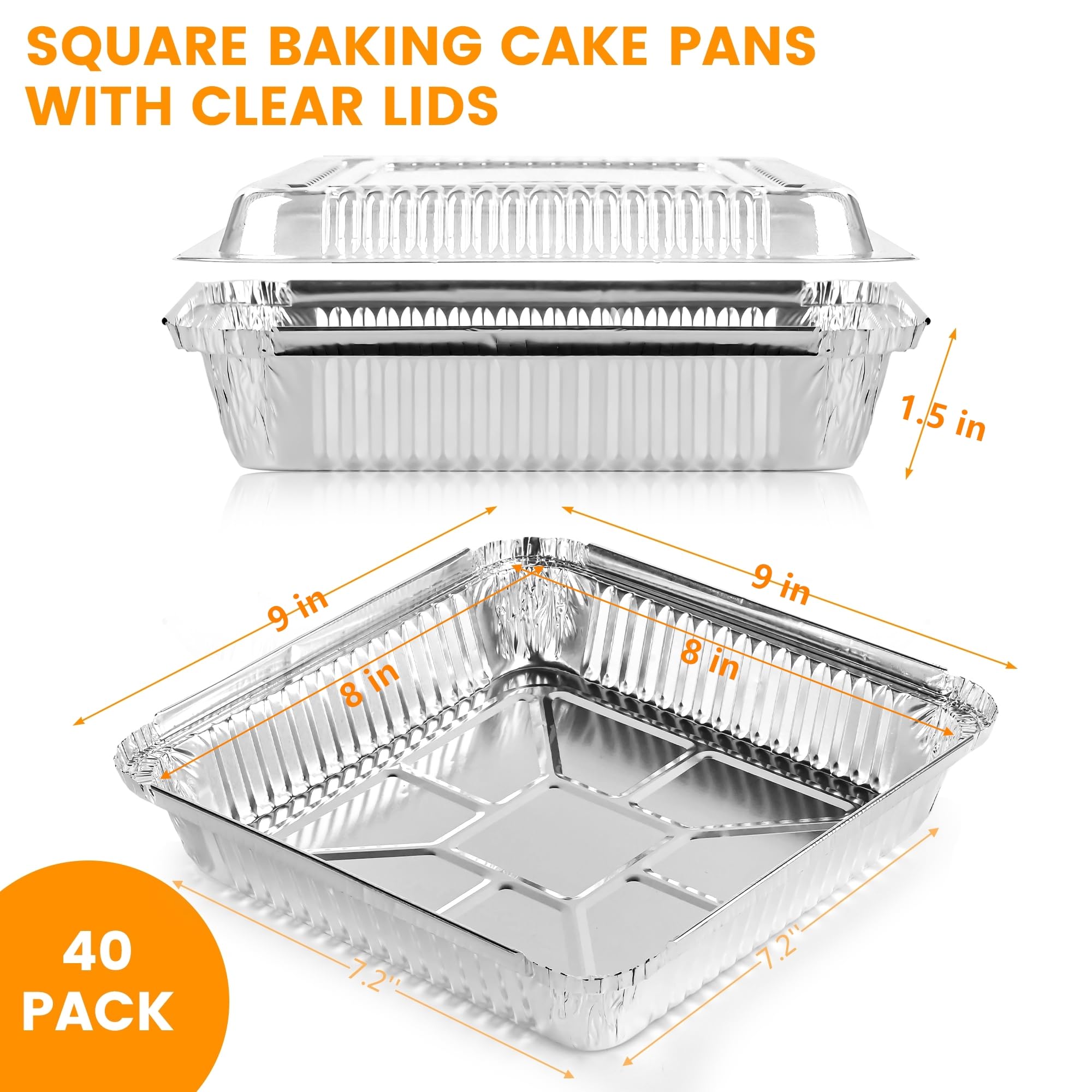 40 Pack Aluminum Cake Pans with Lids - Disposable Baking Pans -2