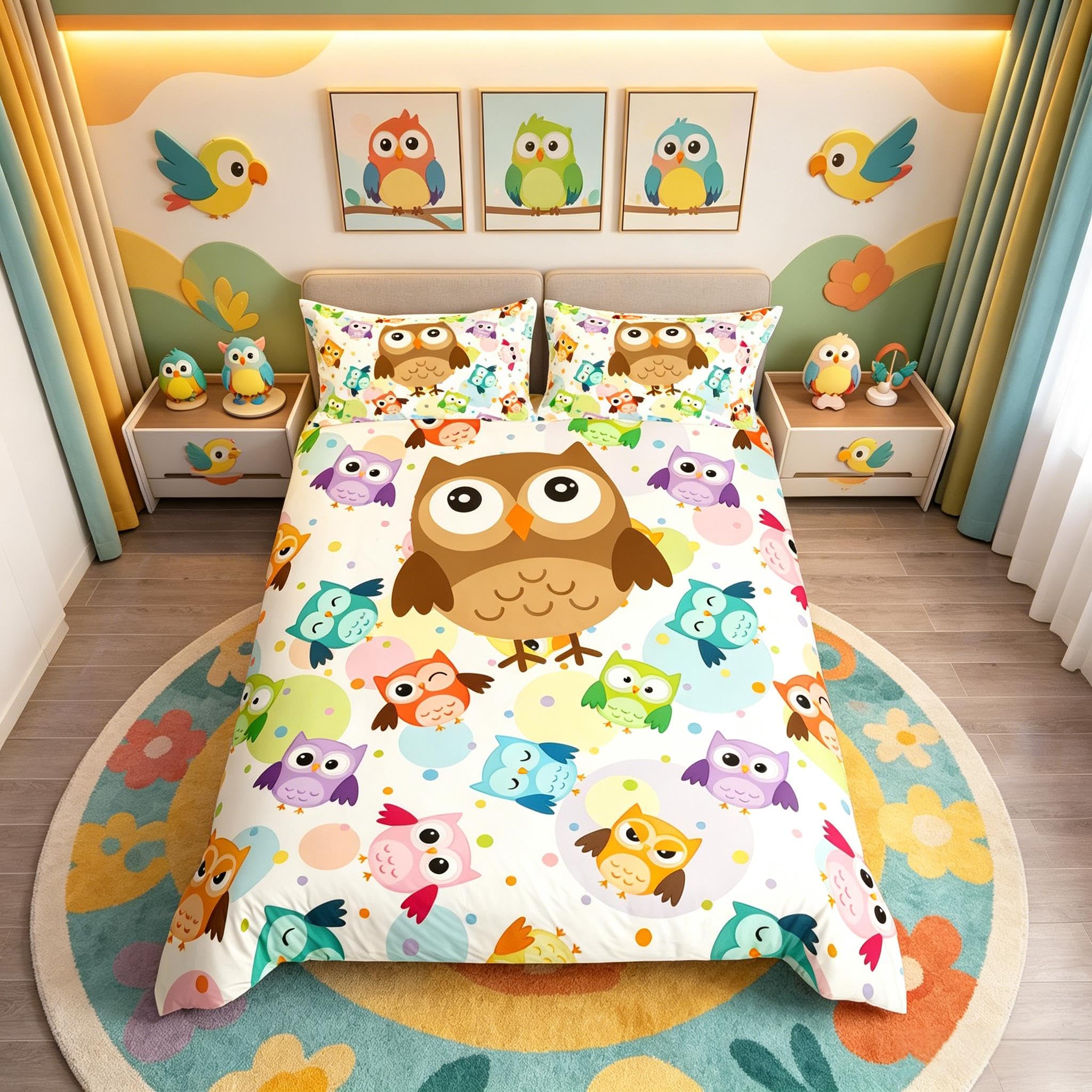 Homemissing Single Children's Cute Owl Comforter Cover Set Cartoon Owl Bedding Set Children's Colorful Decorative Bird Decoration Duvet Cover 3D Animal Printing โ image 1