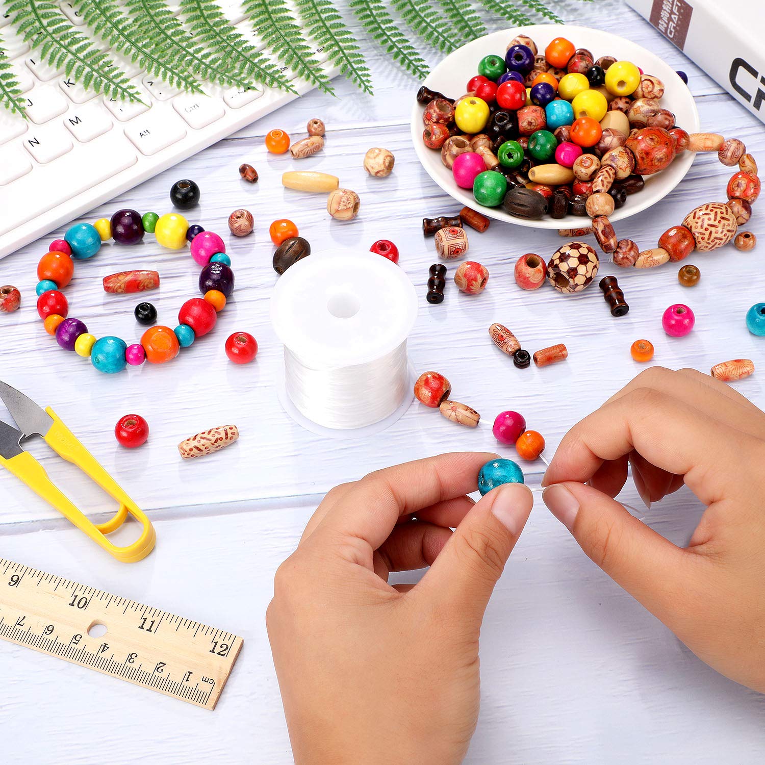 Gejoy 800 Pcs Wooden Beads Set, Include 400 Pcs Printed Wooden Loose Wood Beads, 200 Pieces Assorted Natural and 200 Pieces Rainbow Color Wood Small Jewelry for Jewelry Making DIY - Image 6