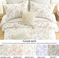 Vista 8 de Juego de cubrecama extra grande de 100% algodón de tamaño king, 120"x120", con fundas de almohada, juego de ropa de cama bordada ligera de 3 piezas