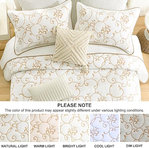 Miniatura 8 de Juego de colcha de gran tamaño 100% algodón, colcha extragrande de 120 x 120 pulgadas, colcha King con fundas de almohada, funda de cama bordada