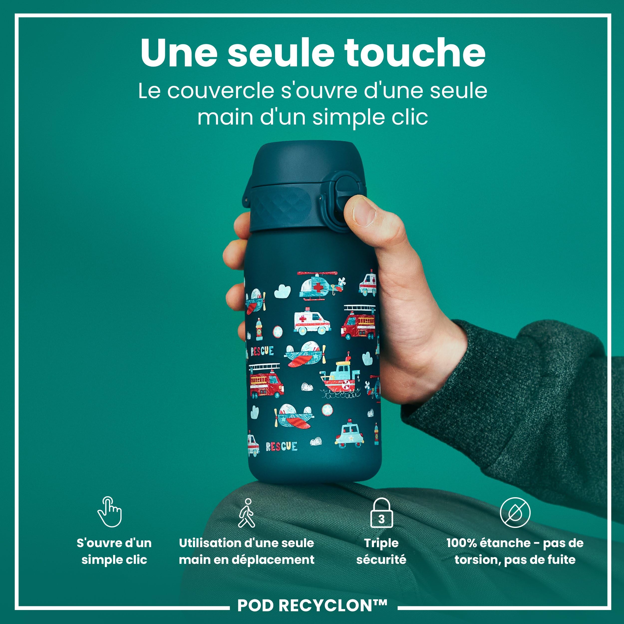 Ion8 Gourde Enfant 350ml Anti-Fuite Verrouillage Sécurisé Sans BPA Lave-Vaisselle