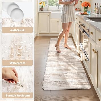 KIMODE Anti Fatigue Mats for Kitchen Floor, Farmhouse Kitchen Runner Rugs 24x59, Non Slip Kitchen Mats for Floor, Padded Kitchen Floor Mats, Light Brown Rugs for Kitchen Floor Sink Laundry Office