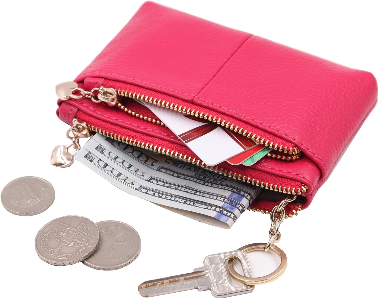 ZOOEASS Women Genuine Leather Zip Mini Coin Purse With Key Ring Triple Zipper Card Holder Wallet image 3