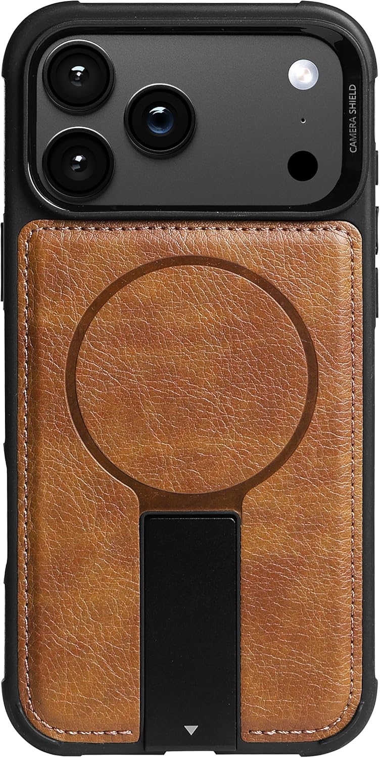 Strong Magnetic for iPhone 17 Pro Case Leather,[Compatible with MagSafe], Adjustable Kickstand, Shockproof Protective Cover for iPhone 17 Pro (Brown, iPhone 17 Pro)