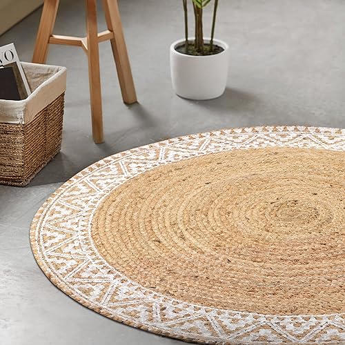 Miniatura 6 de voyzz home Alfombra trenzada de yute de alta calidad, redonda de 6 pies, natural, alfombra tejida a mano para cocina, sala de estar, entrada, 6 pies