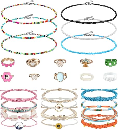 Kakonia Ensemble de colliers ras du cou en perles de rocaille et bracelets Y2k, 