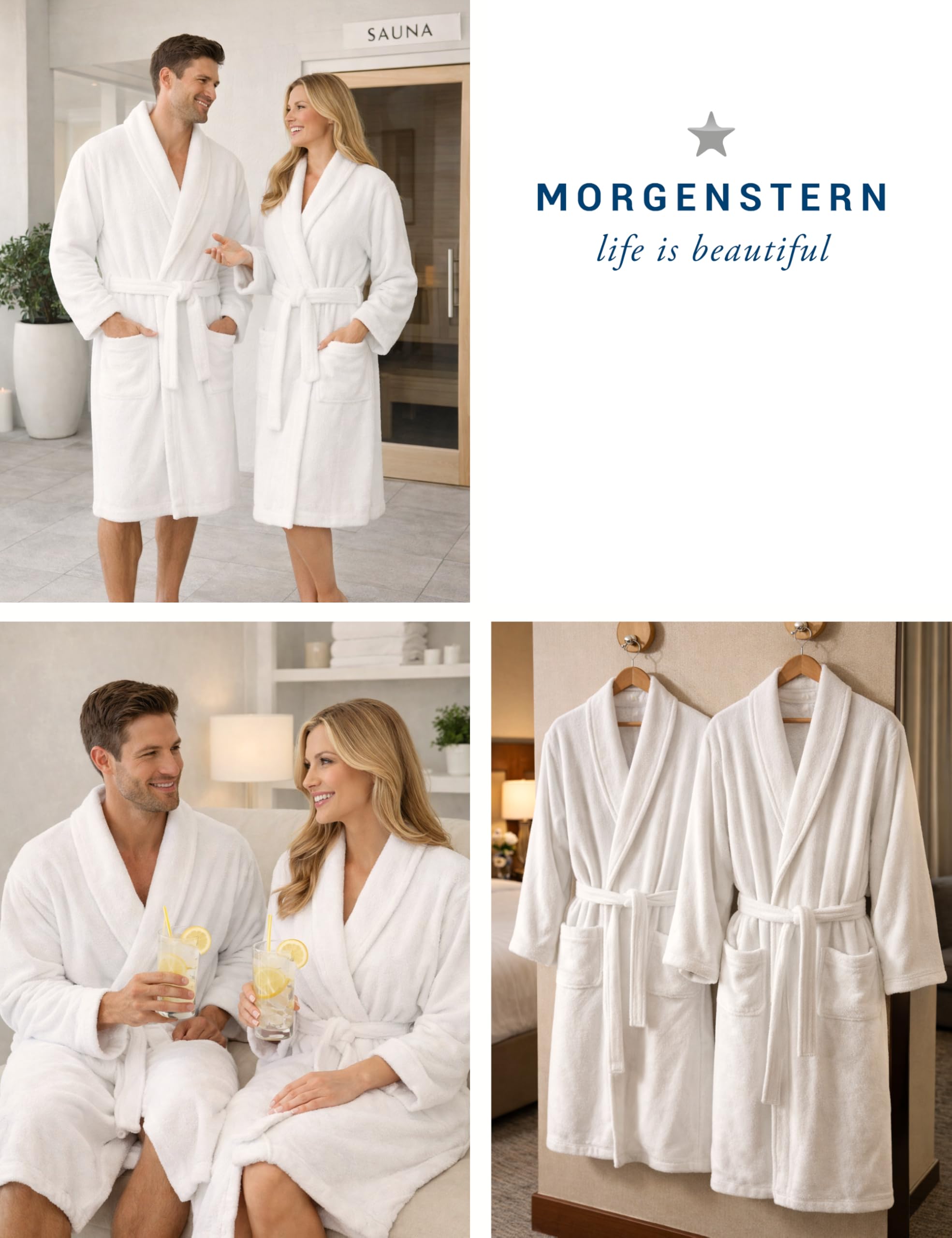 Morgenstern Peignoir d'Hôtel Blanc – Unisexe pour Femmes et Hommes – 100% Coton Eponge Eponge, 380 GSM, Doux pour la Peau et Très Absorbant – Lavable jusqu’à 70 °C – certifié Oeko‑Tex®