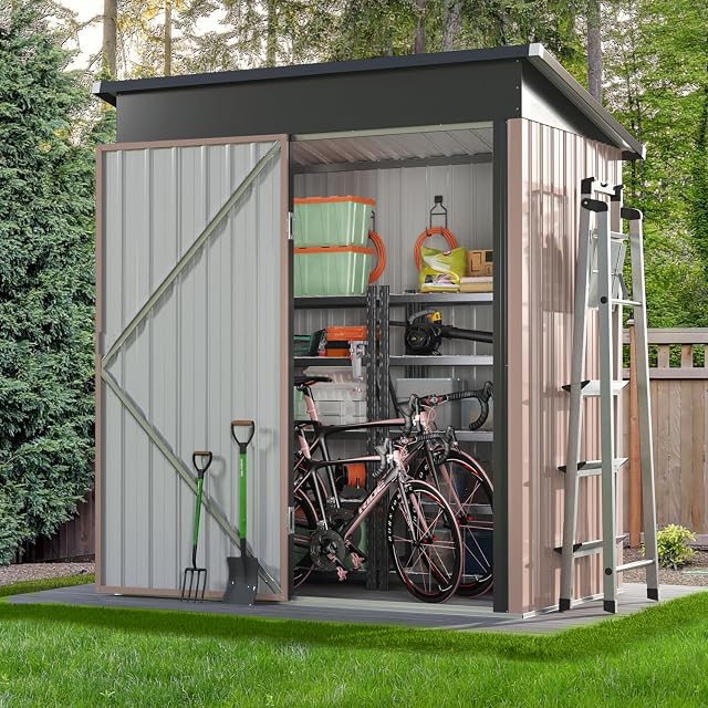 Aoxun 5x3ft (Overall Dimensions) Outdoor Storage Shed, Galvanized Metal Shed with Air Vent and Lockable Door, Tool Storage, Bike Shed, Garden Tool Storage Shed, for Patio, Lawn