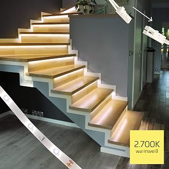 Proventa LED Staircase light complete set for 15 steps 2400 K extra warm white 1600 lumens IP20 easy installation instructions video available English language not. [Energy Class G]