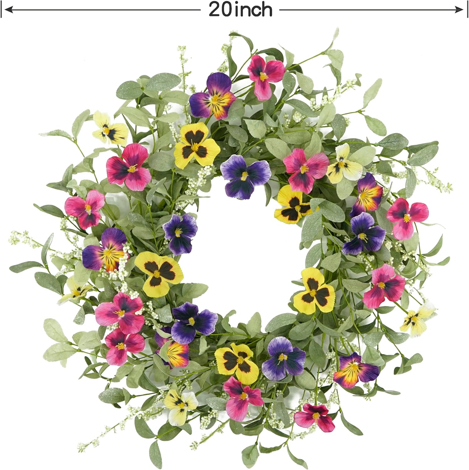 WreathDream Spring Summer Wreaths for Front Door Pansy Wreath with Colorful Pansy for Front Door Indoor Outdoor Farmhouse Home Porch Wall Window Festival Wedding Decoration