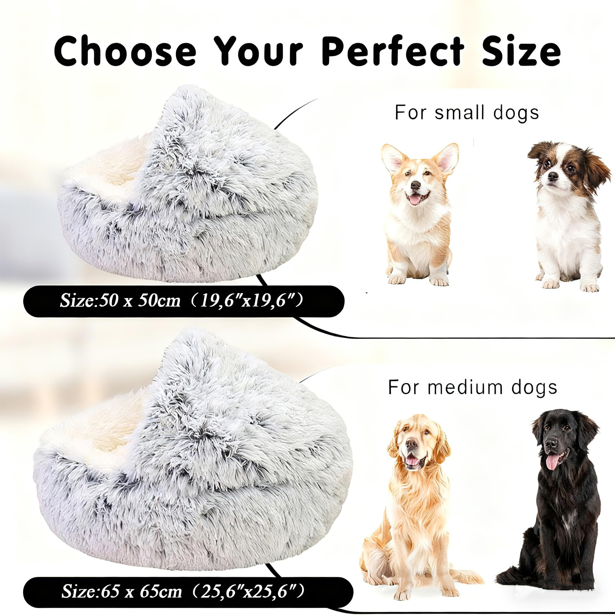 Cuccia per Animali Domestici Letto da Interno Lavabile Lettino soffice per Cani a Forma di Conchiglia Calmante Soffice Peluche Divano per Lettino Gatto Cesto per Gatto e Cane (Grigio, 50cm Ø)