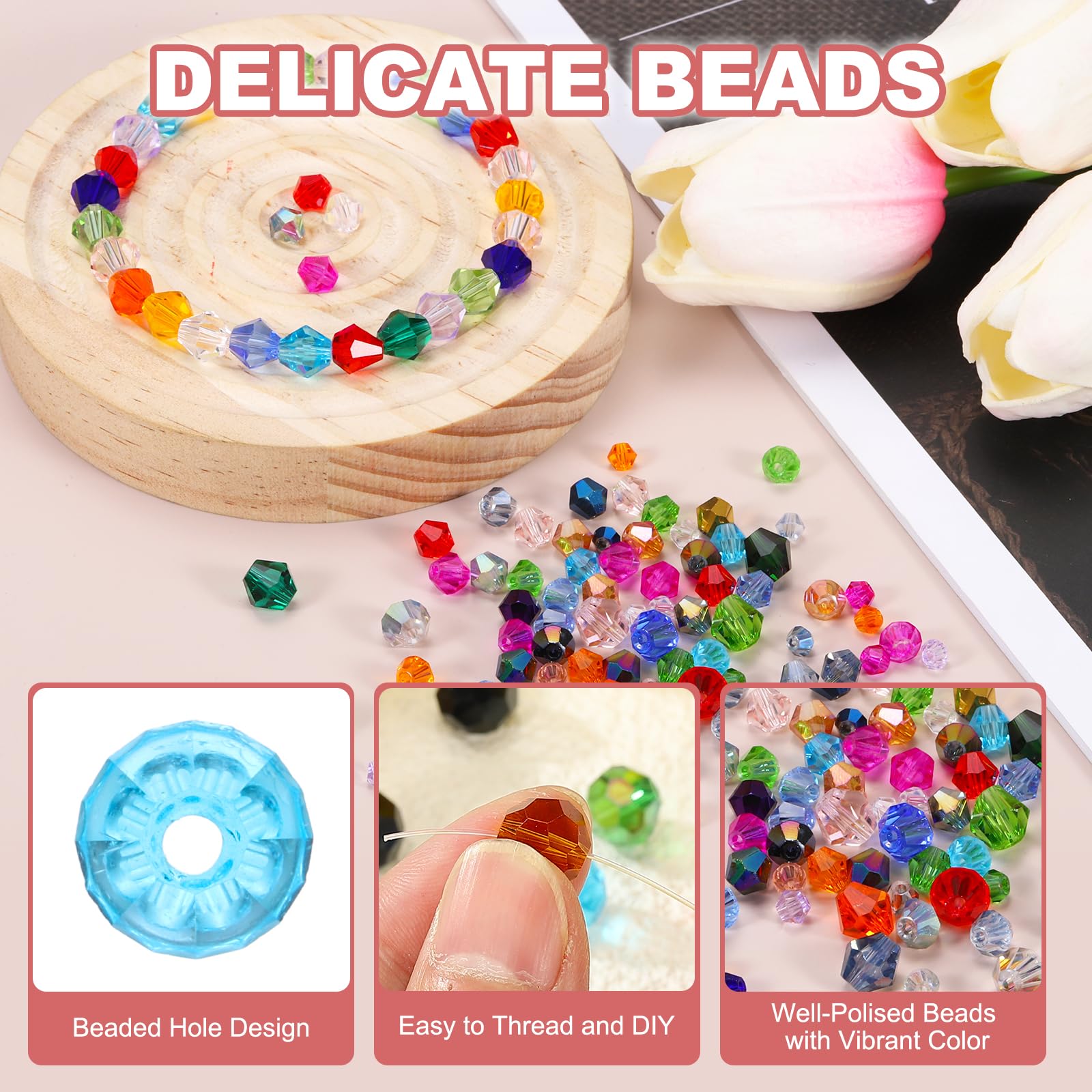 PATIKIL 1000pcs 4mm Bicone Glass Crystal Beads - Image 3
