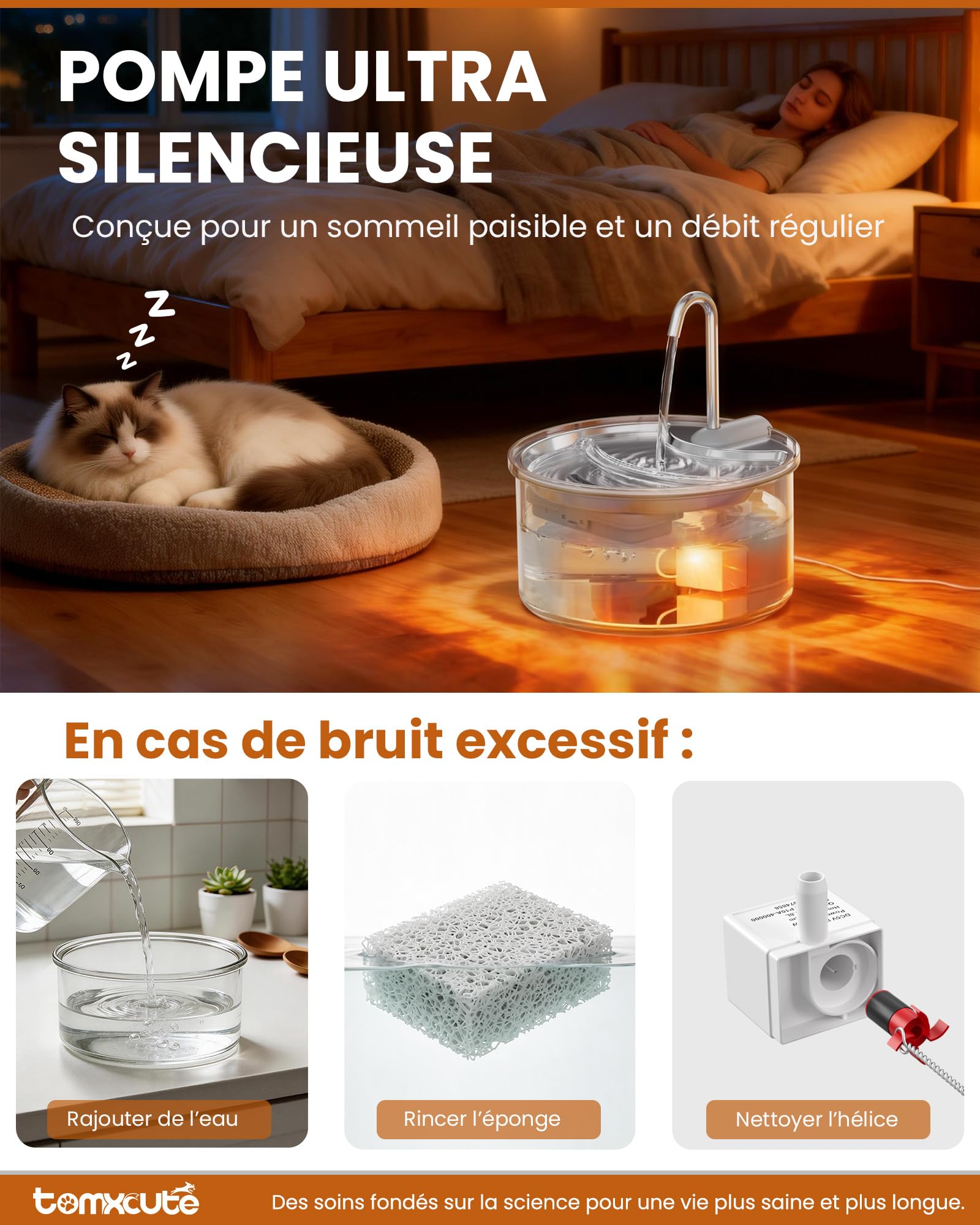 TOMXCUTE Fontaine à Eau Chat Verre 2,5L avec Niveau Visible 360°