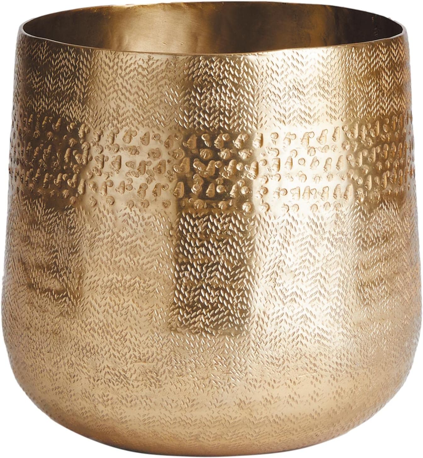 MY SWANKY HOME Elegant Classic Embossed Metal Gold Cachepot Planter Hammered Textured Round 8.25 in Indoor