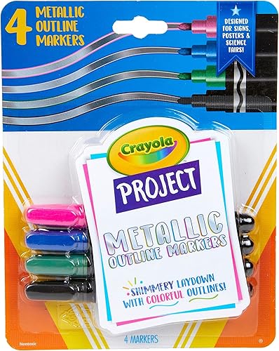 Crayola Marcadores de contorno metálicos, colores surtidos, suministros de arte, 4 unidades