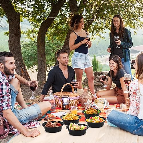 Miniatura 7 de WGCC Recipientes de preparación de comidas con tapas, paquete de 50 tazones de comida de 32 onzas, recipientes redondos para llevar, sin BPA, aptos