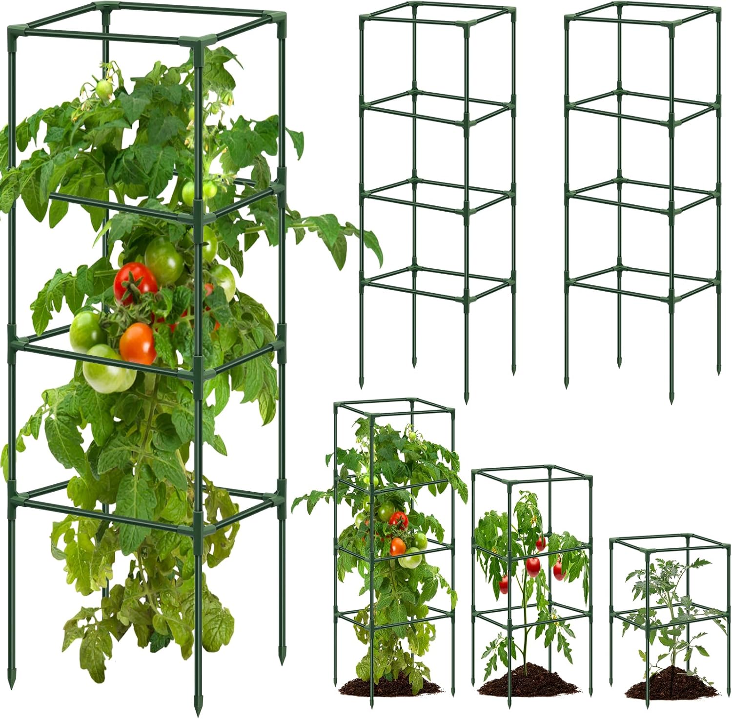 Tomato Cage Garden Tomato Plant Cage Support Pole Assembled Tomato Garden Vegetable Cages Plastic Plant Tower Stakes Cucumber Trellis for Vertical Climbing Plants Vegetable Flowers ZHAZHAMO