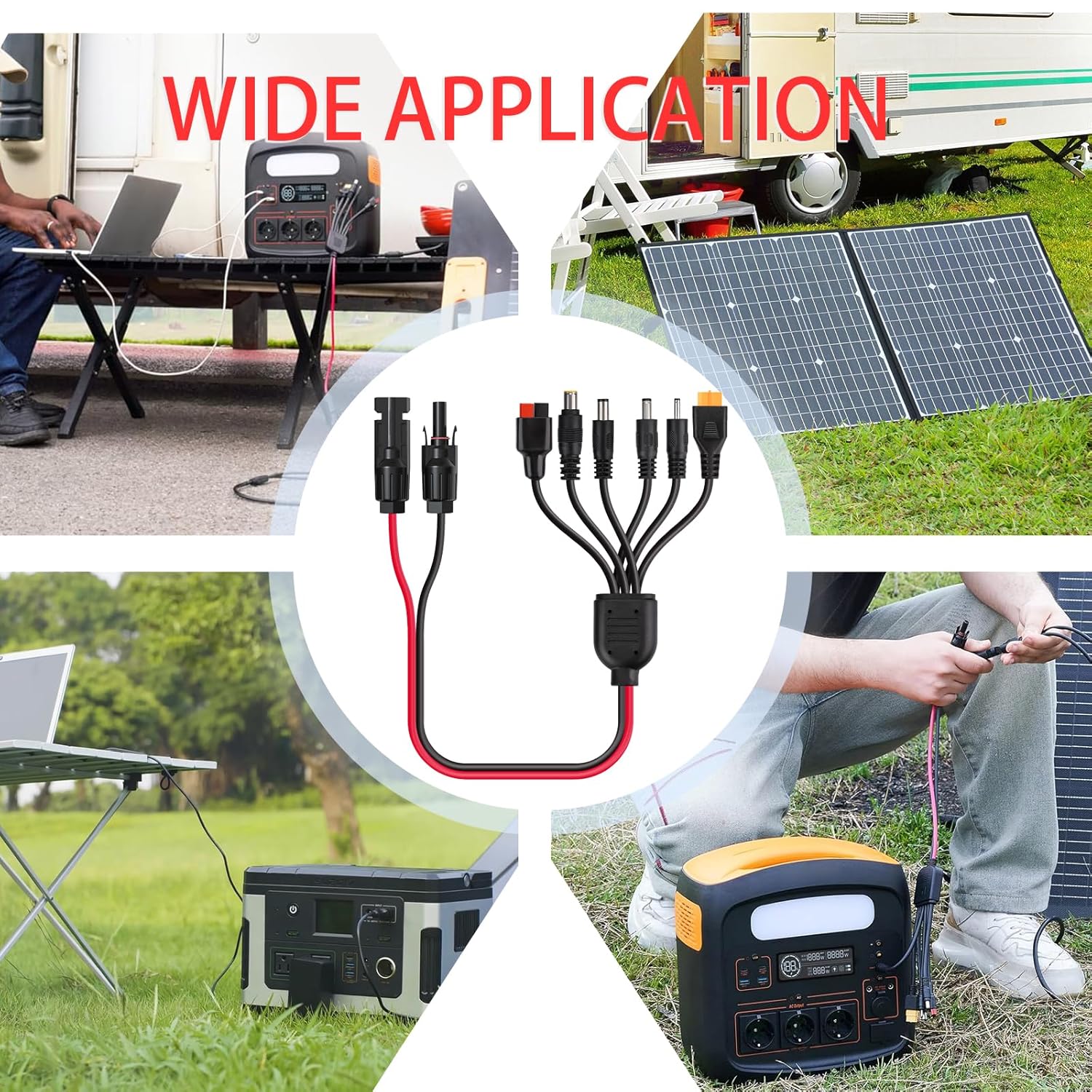 ELFCULB 6-in-1 Solar Panel Connector Kit, 12AWG Solar to XT60, Anderson, DC7909, DC6530, DC35135, DC5521 Connector Cable for Portable Station Solar Panel Generator(10FT)