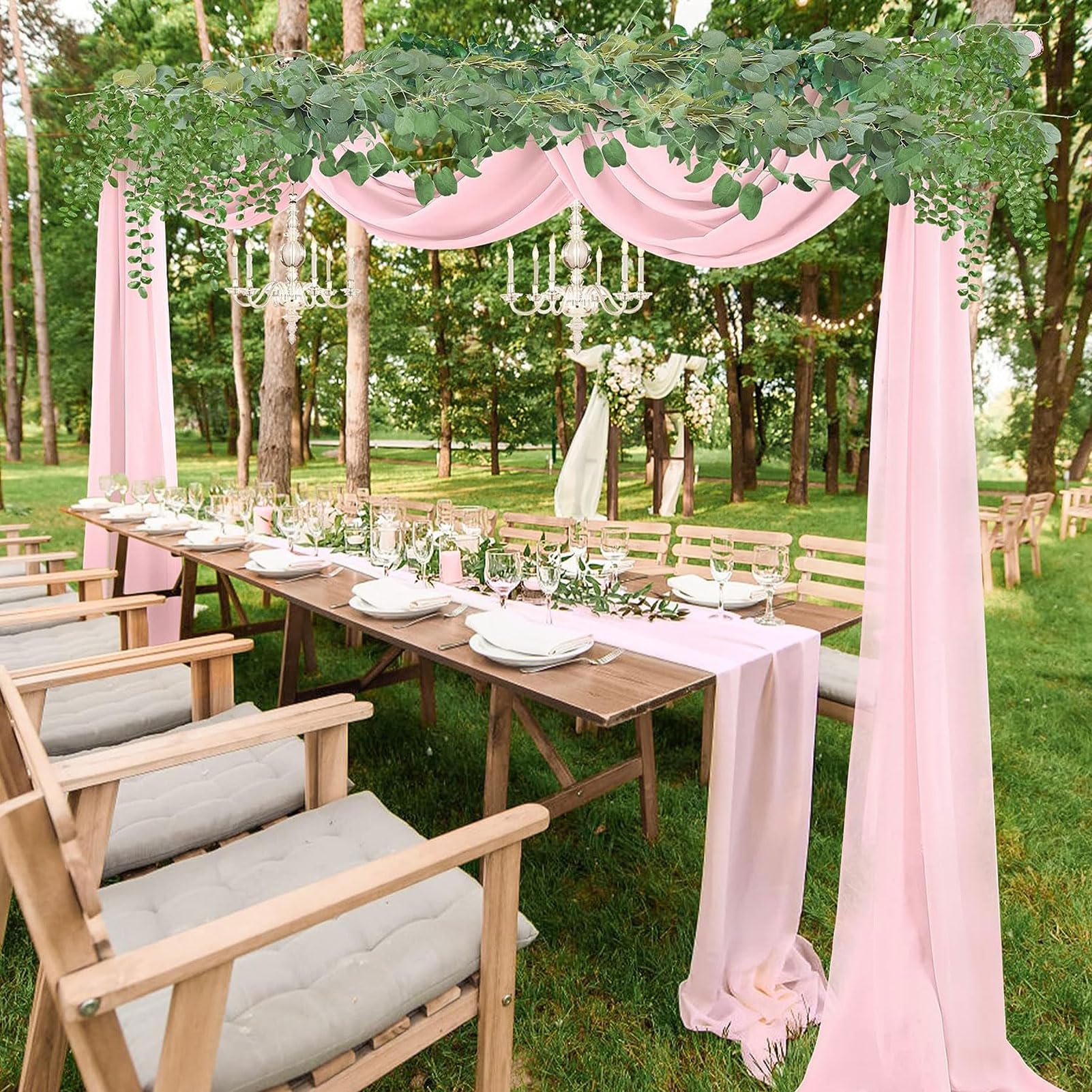 HUHJYUGE Rideau Arche de Mariage, Voilage Arche Mariage Rose, Rideau Voilage Tulle Suspendue, Tulle Elégant Transparent Cantonnières, pour Photographie, Mariage, Fête (1 400cm)