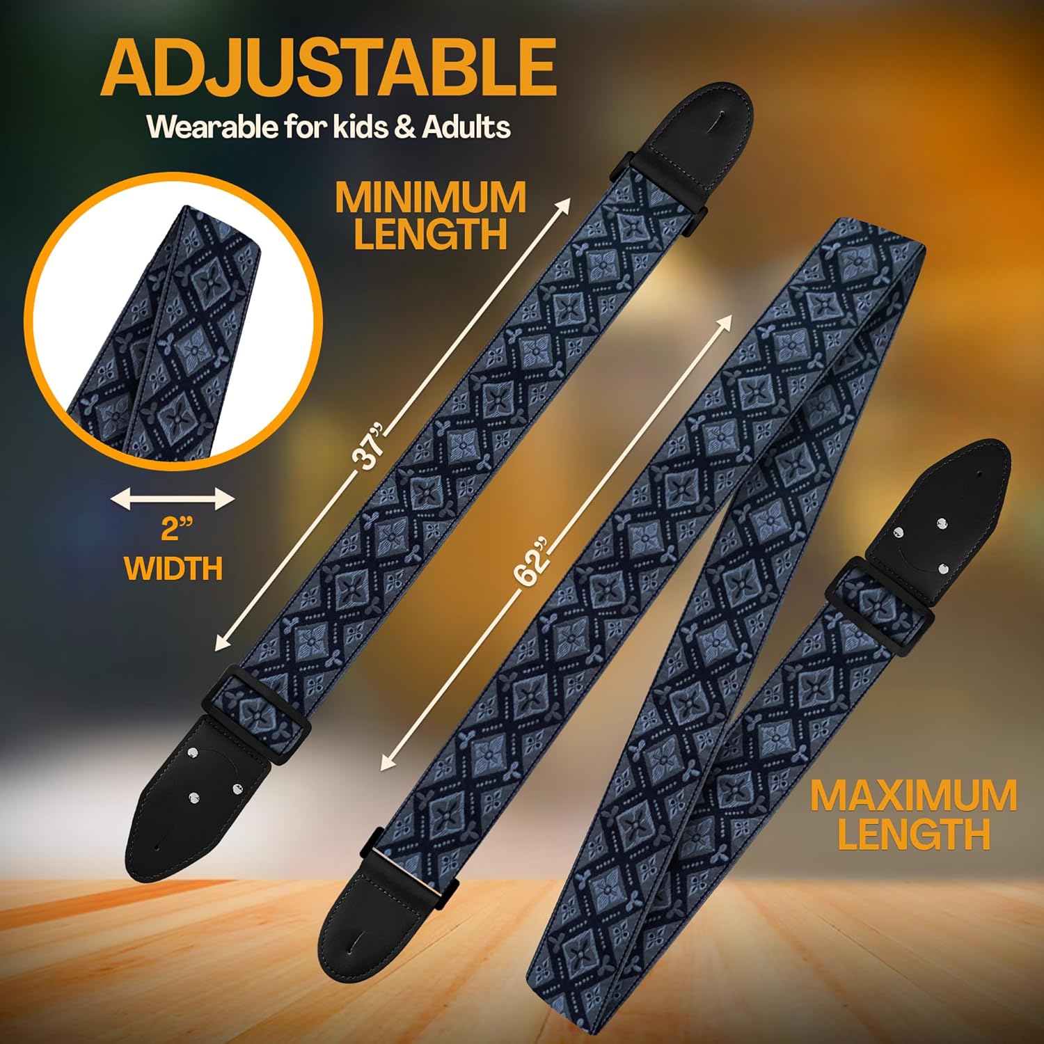 Personalized Guitar Strap Woven Black Regal including - 2 Picks + Locks + Secure Button. Add Your Text and We Make It Especially For You . Get Your Own Custom Guitar Strap, No Shipping Cost!