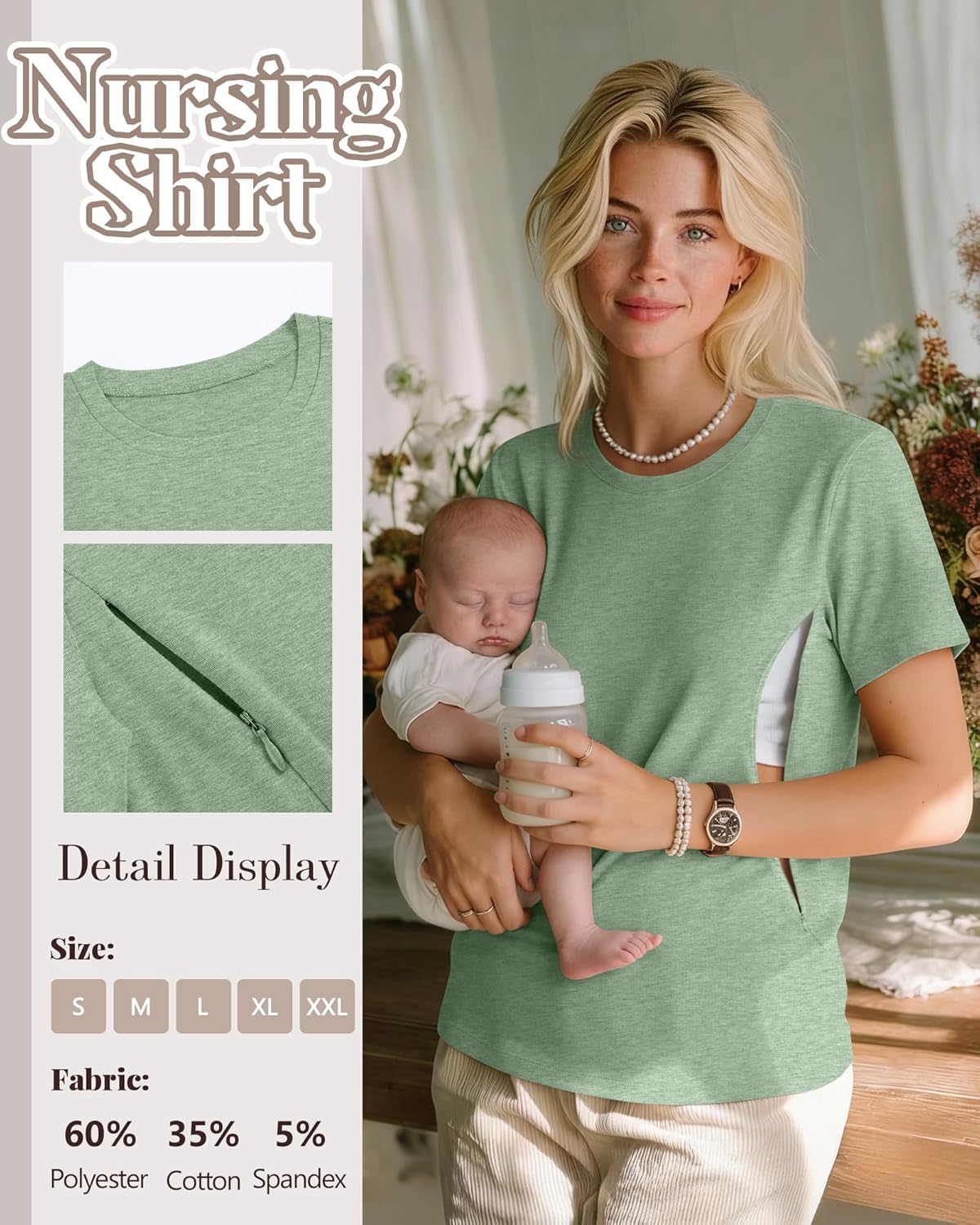 3 Pack Women's Maternity Nursing Shirt for Breastfeeding Hidden Zipper Short Sleeve Crew Neck Pregnancy Top - Image 3