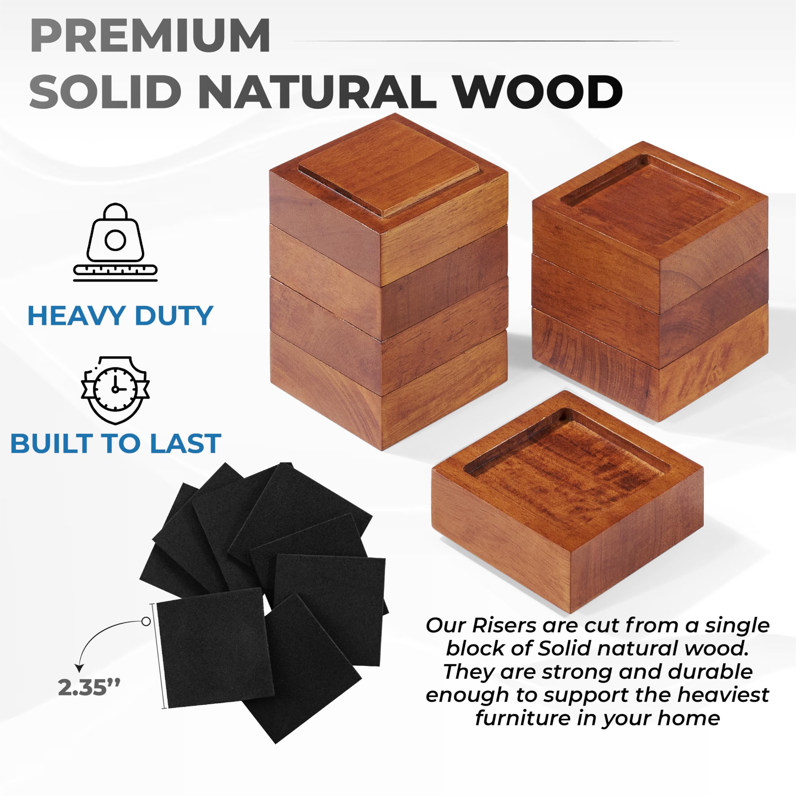 FASONLA Elevadores de Cama (Juego de 8) elevadores de Muebles de Altura de 1 Pulgada, 2 Pulgadas o 3 Pulgadas, elevadores de Madera Natural Maciza para Cama, Muebles, Mesa, sofá, Silla con Agujero