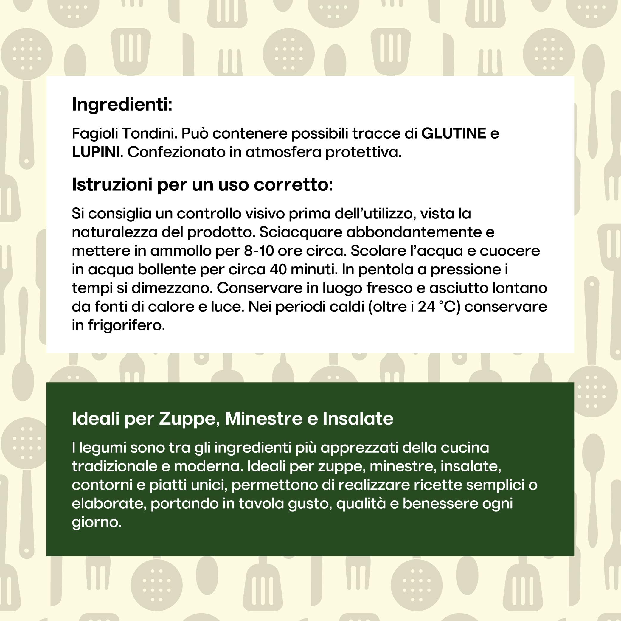 Il Contadino - Antichi Sapori | FAGIOLI TONDINI | Legumi Secchi, Ricchi di Proteine Vegetali e Fibre, Legumi Naturali di Qualità Premium, Senza Conservanti, Confezione Salva Freschezza (20 Kg)