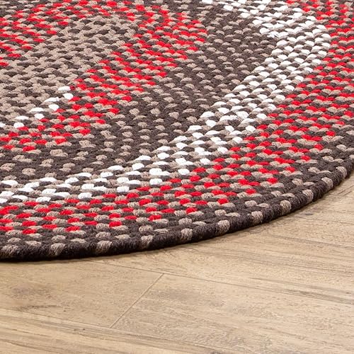 Miniatura 4 de Super Area Rugs Alfombra trenzada ovalada ovalada de 3 x 5 pies, color marrón - rojo - marfil para espacios de estilo rústico y primitivo