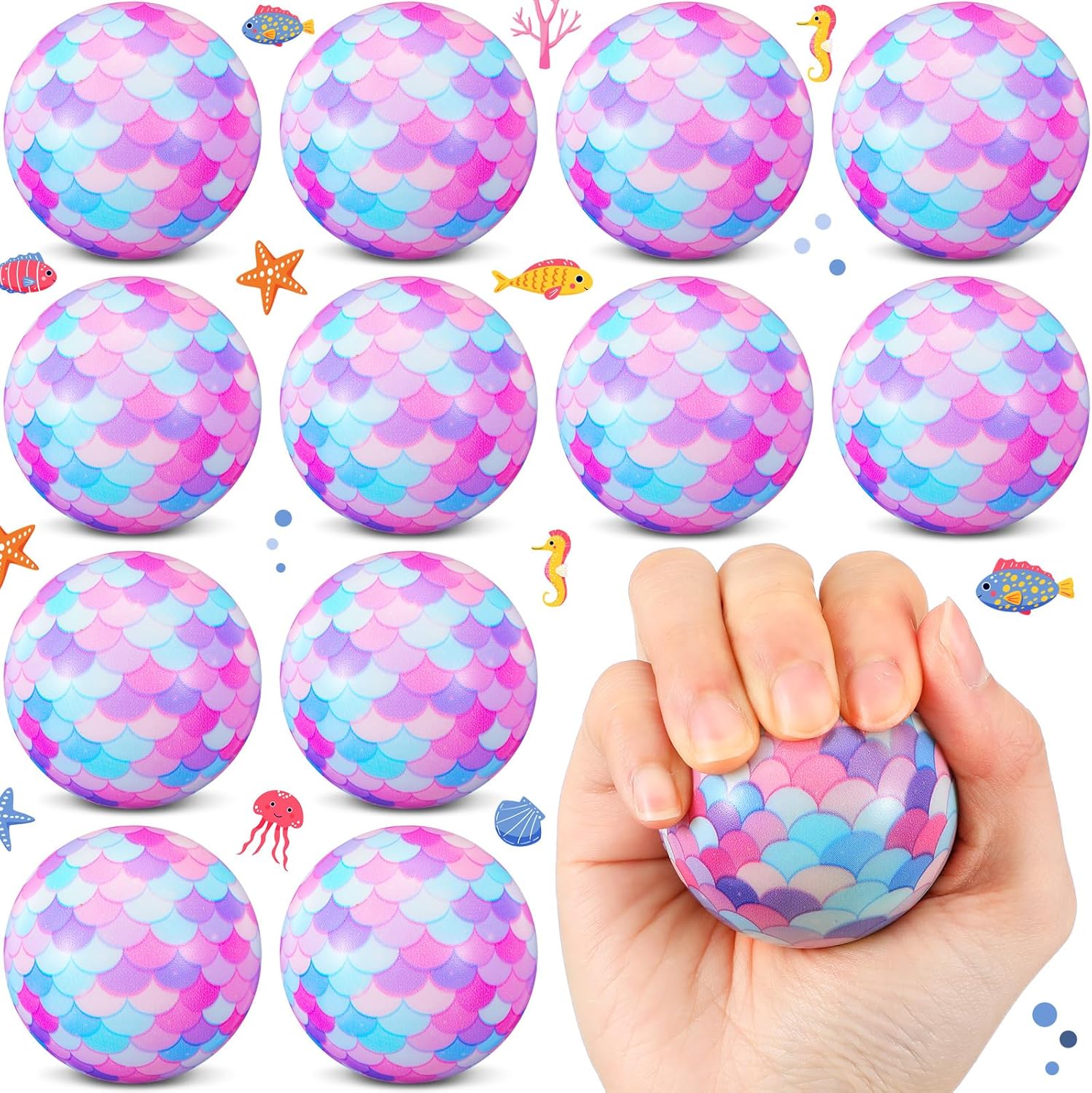 Soulchen Mermaid Party Favors Stress Balls, Sensory Fidget Toys Gifts for Kids Mermaid Birthday Party Favors Supplies, Goodie Bag Stuffers