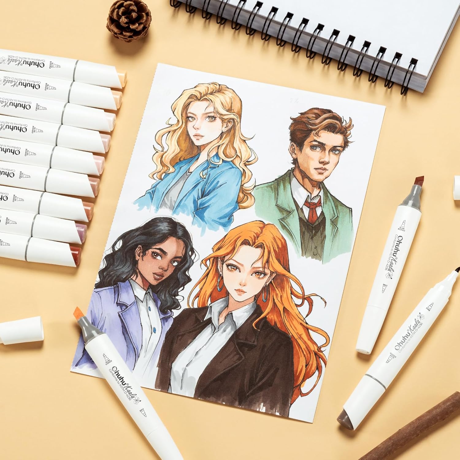 Ohuhu Alcohol Markers Skin Tone Marker Slim Broad and Fine Double Tipped Alcohol-based Marker Set for Artists Adults Coloring Professional Illustration, 24 Portrait Colors Kaala Markers Refillable - Image 9