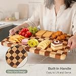 Checkered Cutting Board Set, 3-Piece Wood Checkerboard Cutting Boards for Kitchen with Stand, Chopping Board Set with Juice Groove & Handle for Meat, Vegetables, Cheese