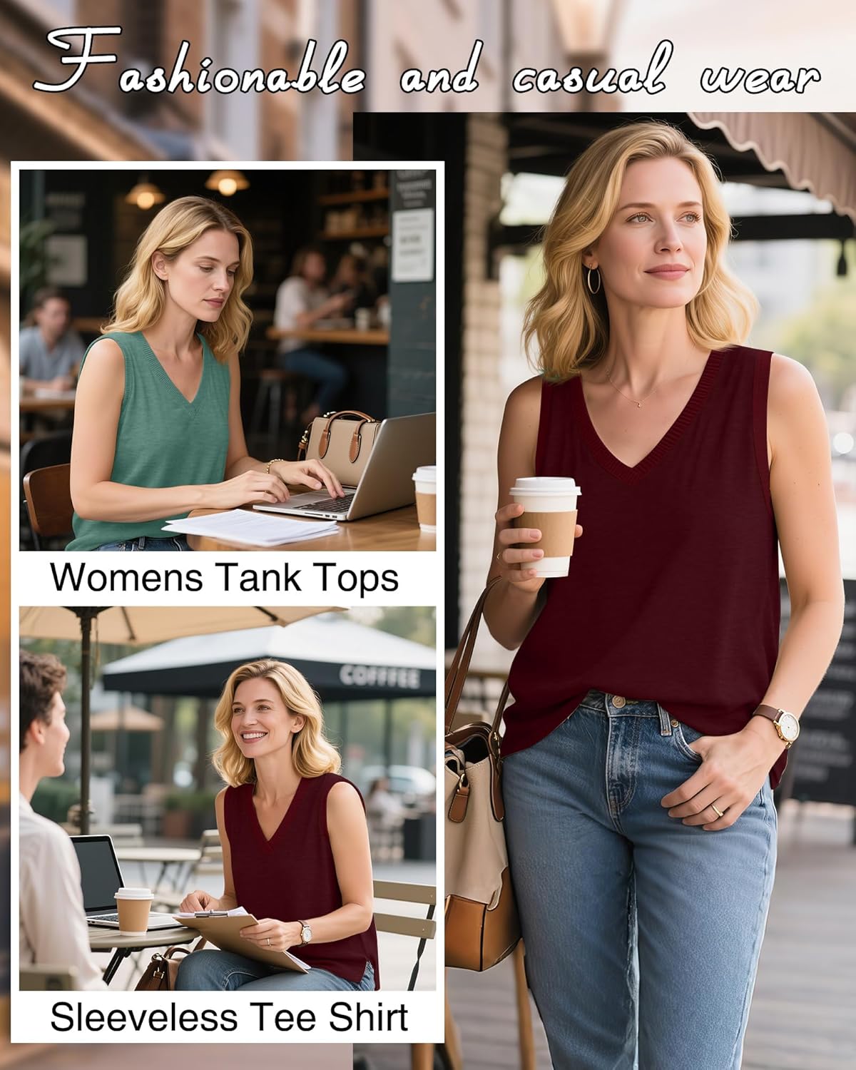 Riyiper 3 Pack Womens Tank Tops Sleeveless V Neck Casual Summer Side Slit Hem Basic Tee Shirt Loose Fit Trendy Outfits - Image 5