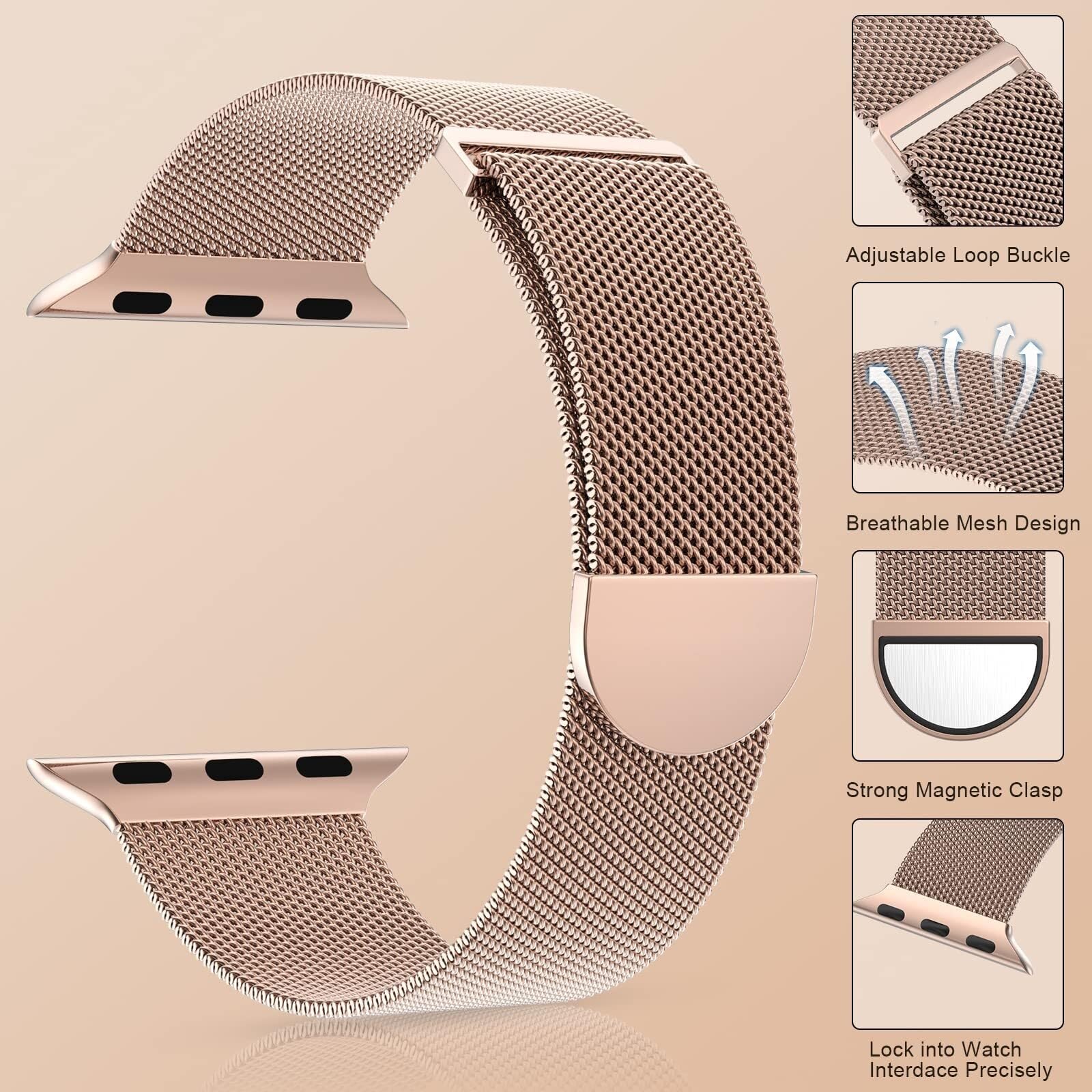 para Band Series 9, Ultra 2, SE, Ultra 8 7 6 5 4 3 2 1 38 mm 40 mm 41 mm 42 mm 44 mm 45 mm 49 mm Mujeres y Hombres, reemplazo de Cierre magnético con Bucle de Malla de Acero Inoxidable