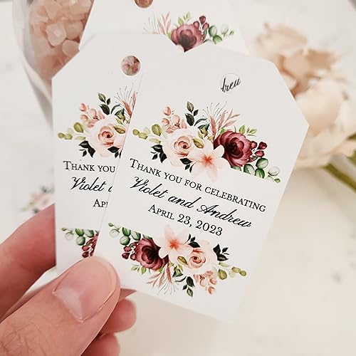 Thank You Wedding Favors, Personalized Wedding Tags, Floral Thank You For Celebrating With Us Hang Tags, Custom Burgundy Wedding Gift Tags (3" x