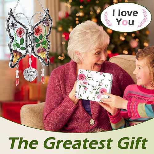 Miniatura 3 de KY&BOSAM - Adorno consistente en cristales atrapaluz con forma de mamá mariposa, carillón de viento con forma de mariposa con alas con flores