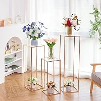 Inweder Arany Virágállvány Szett - 3 db Fém Oszlop Váza Akril Tálcával, Esküvői Dekoráció, Geometrikus Virágtartó Asztalközépre, Nappaliba 3