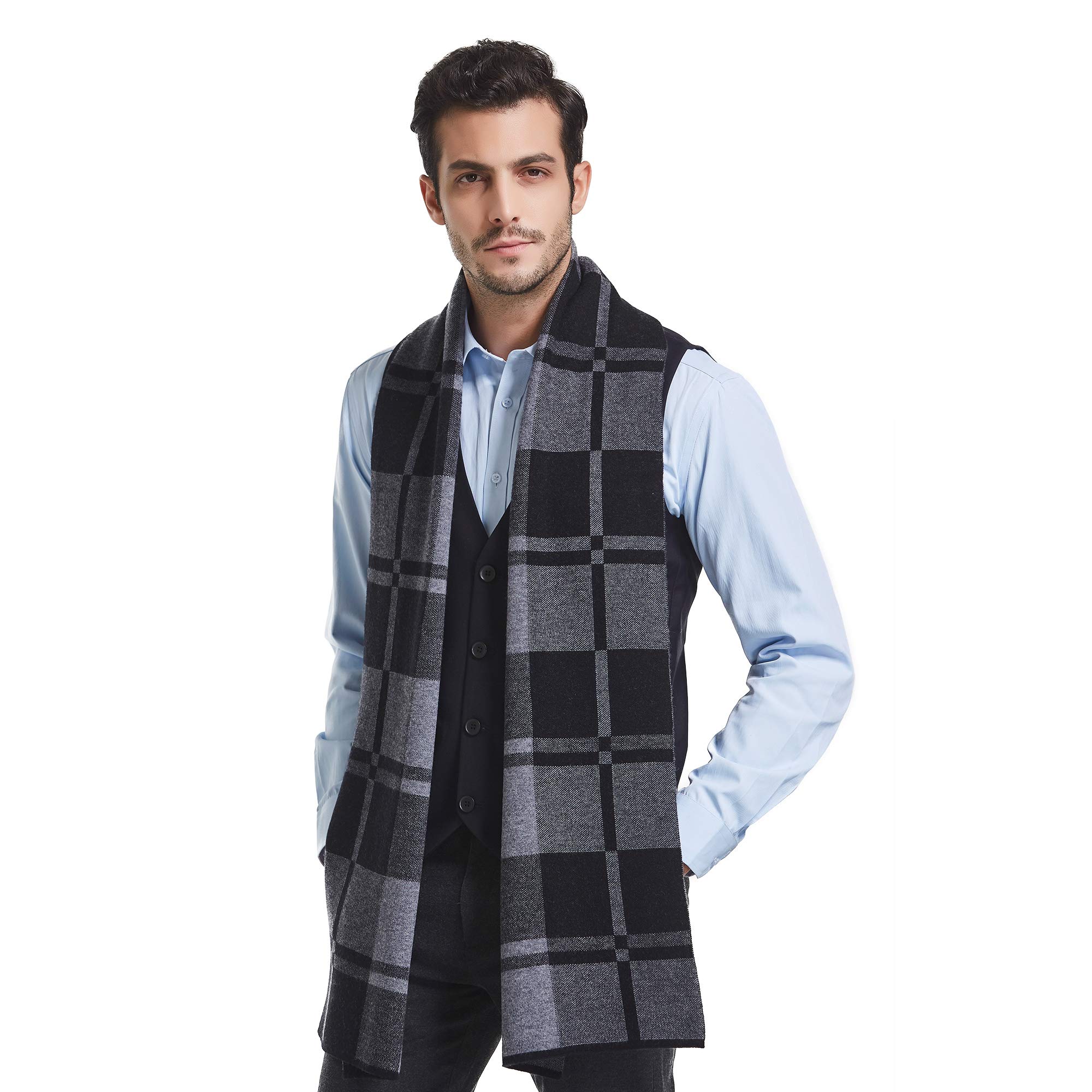 RIONA Echarpe d'Hiver Luxueuse Pour Hommes - 100% Laine, Sensation Cachemire, Chaude, Classic, 180 * 30cm