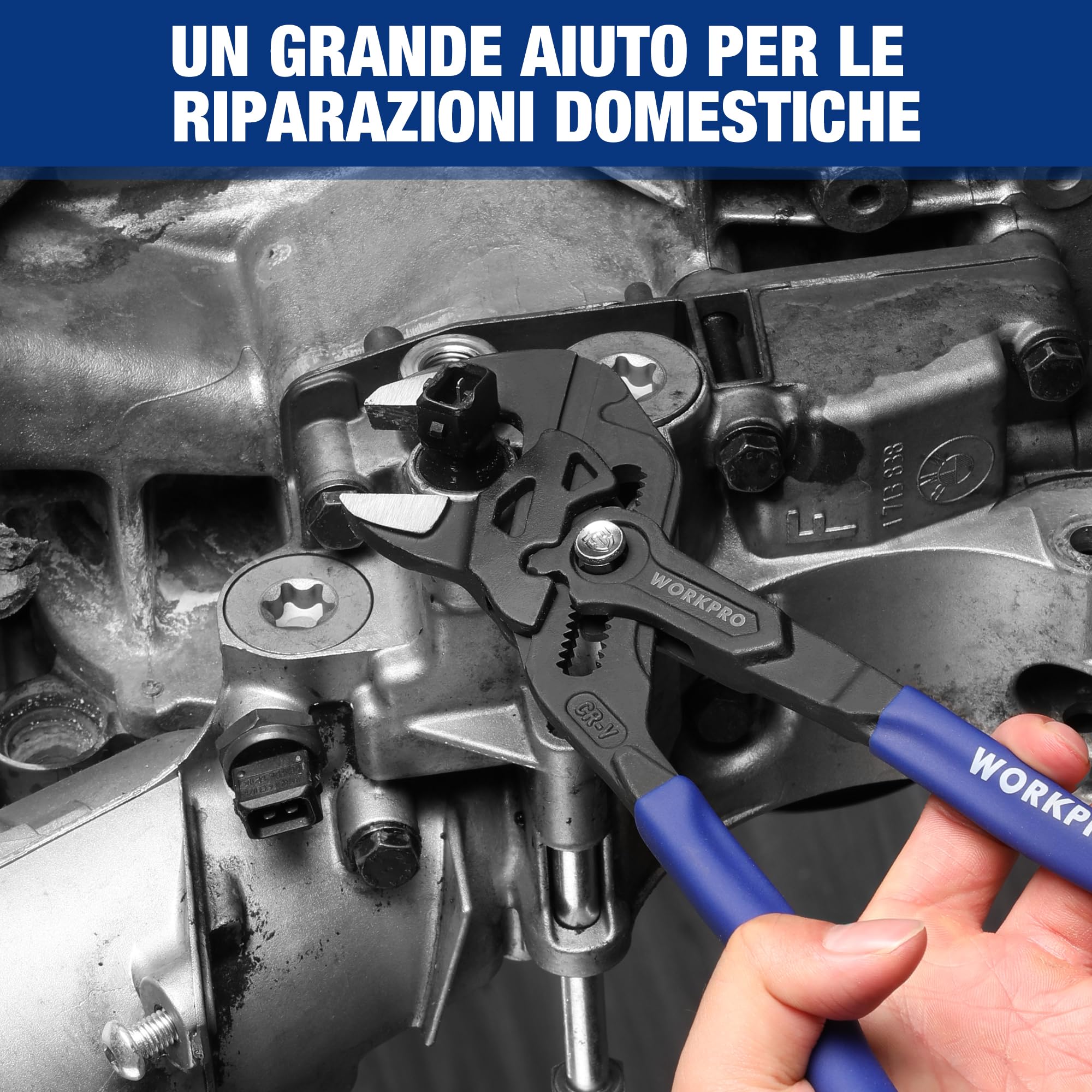 WORKPRO Pinza Chiave a 2 Pezzi, 180 mm/255 mm, Set di Pinze Cr-V, Chiave Regolabile, Pinza con Ganascia Autoregolante, Apertura Massima della Ganascia 40 mm/50 mm