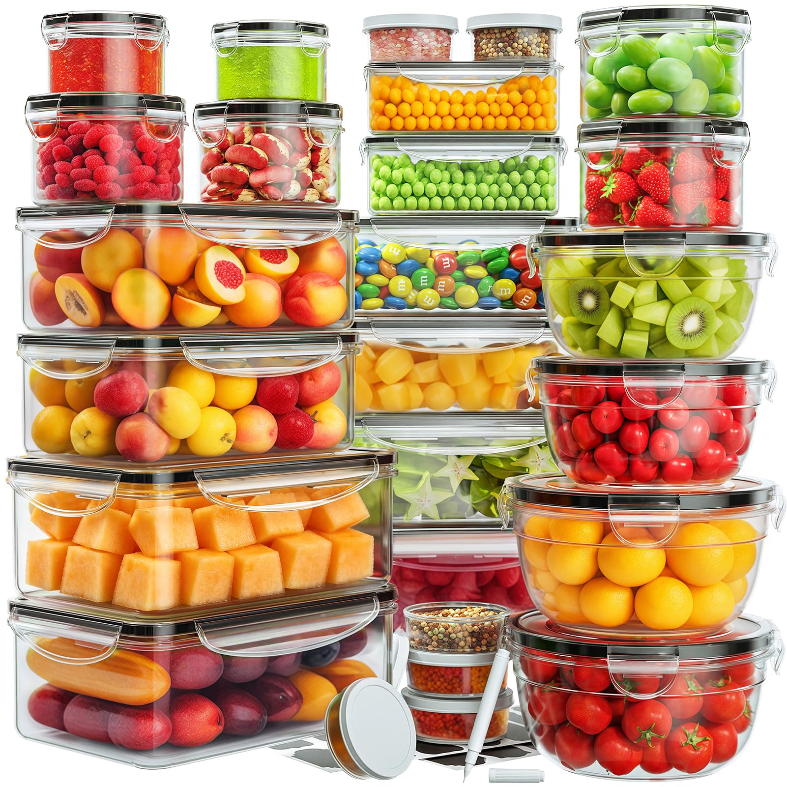 Wwtop 52er Frischhaltedosen mit Deckel, Vorratsdosen Set (26 Behälter + 26 Deckel), Meal Prep Boxen, Auslaufsicher Aufbewahrungsbox mit Deckel Küche für Mikrowellen Kühlschrank, BPA-Frei