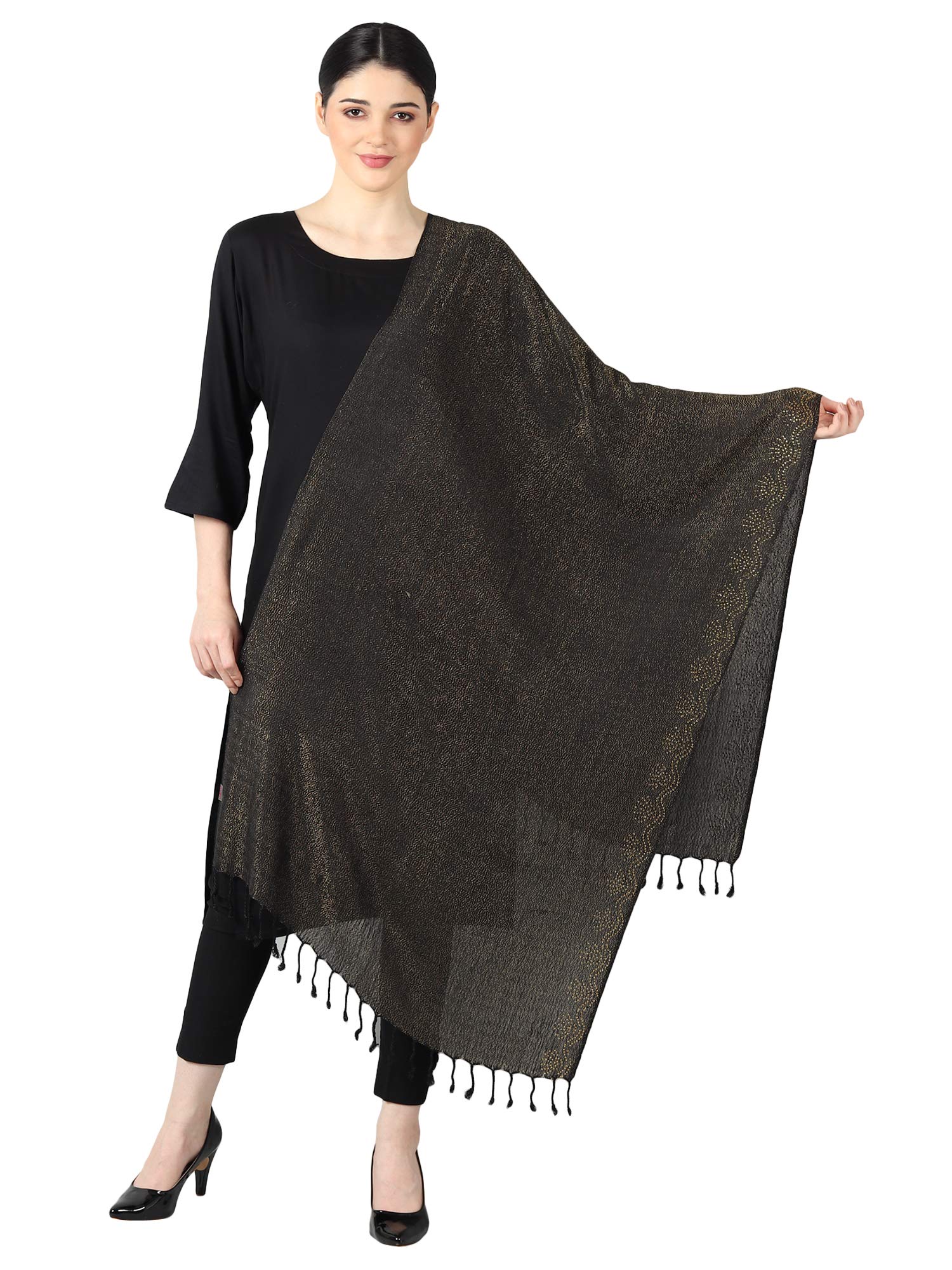 Women's stole/scarf Colour- Black & Golden Stylish 100% soft viscose ethnic scarves pack of 1 ST-04-image-44