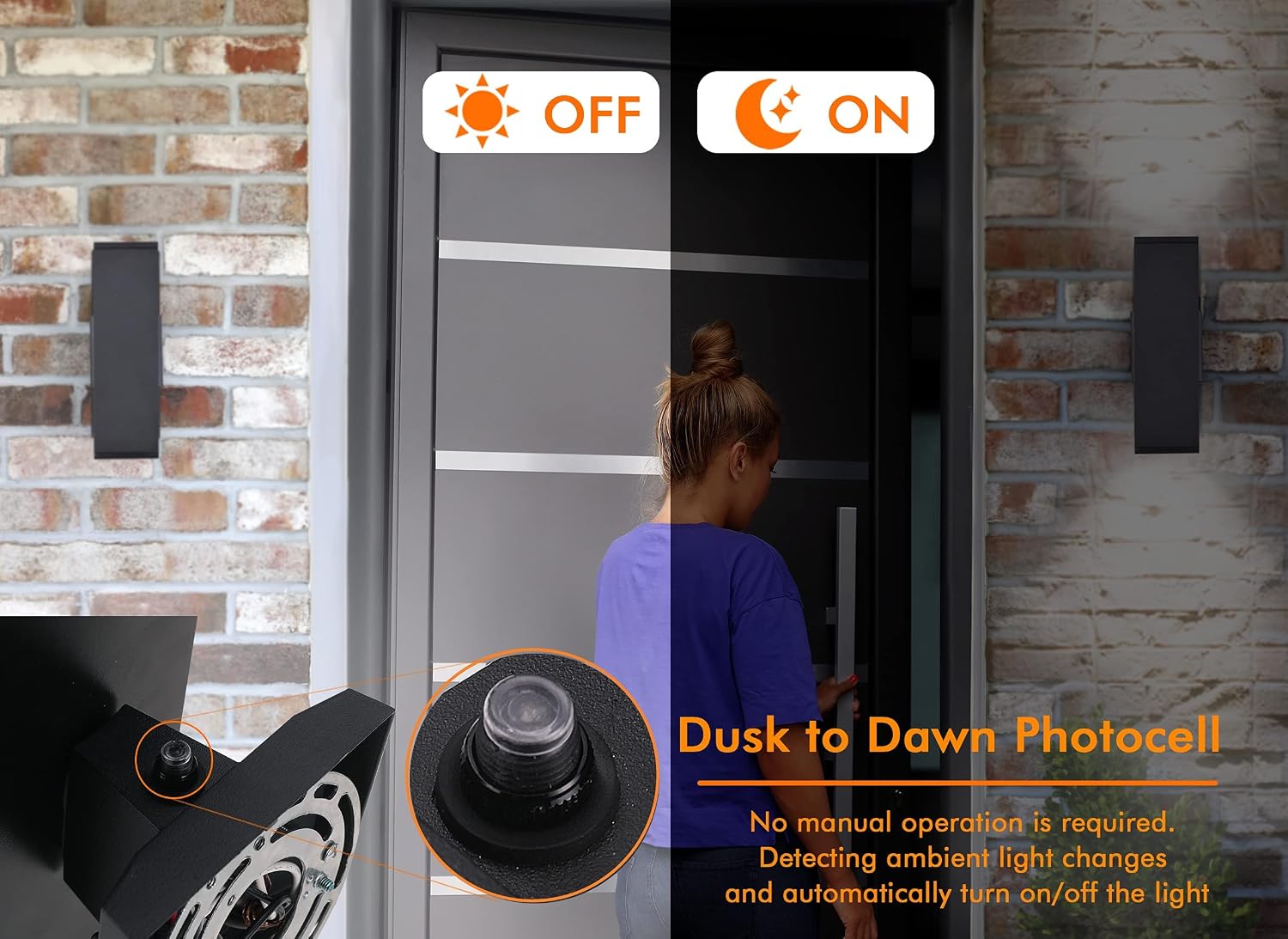 CLOUDY BAY 3 Color LED Outdoor Wall Light,Dusk to Dawn Photocell,24W 3000K Warm White/4000K Cool White/5000K Day Light Selectable, Up and Down Light, 2 Pack,Black Finished