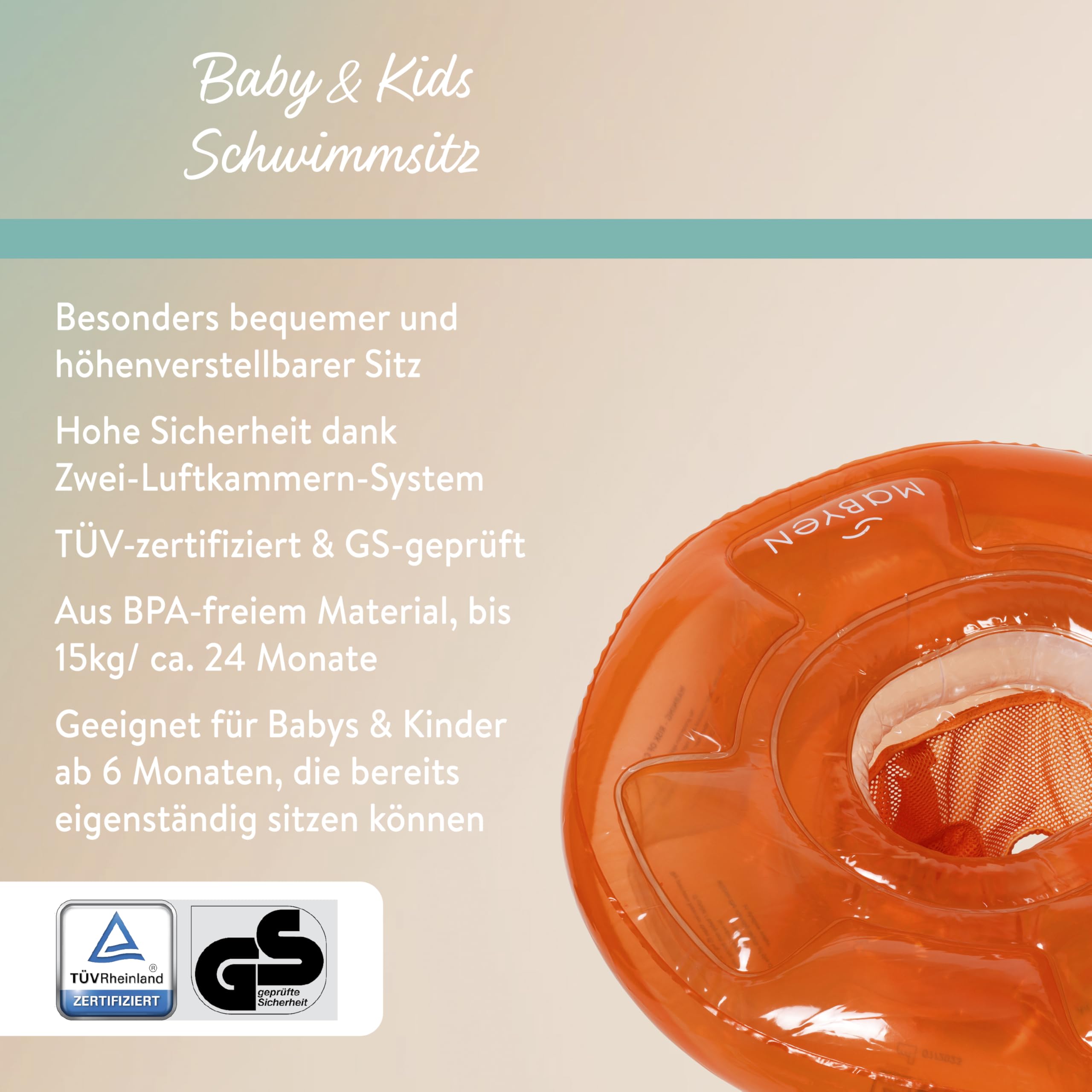 MABYEN Salvagente neonato | anello da nuoto per bambini dai 6 mesi in su, con sedile regolabile – favorisce le capacità motorie, testato e certificato TÜV