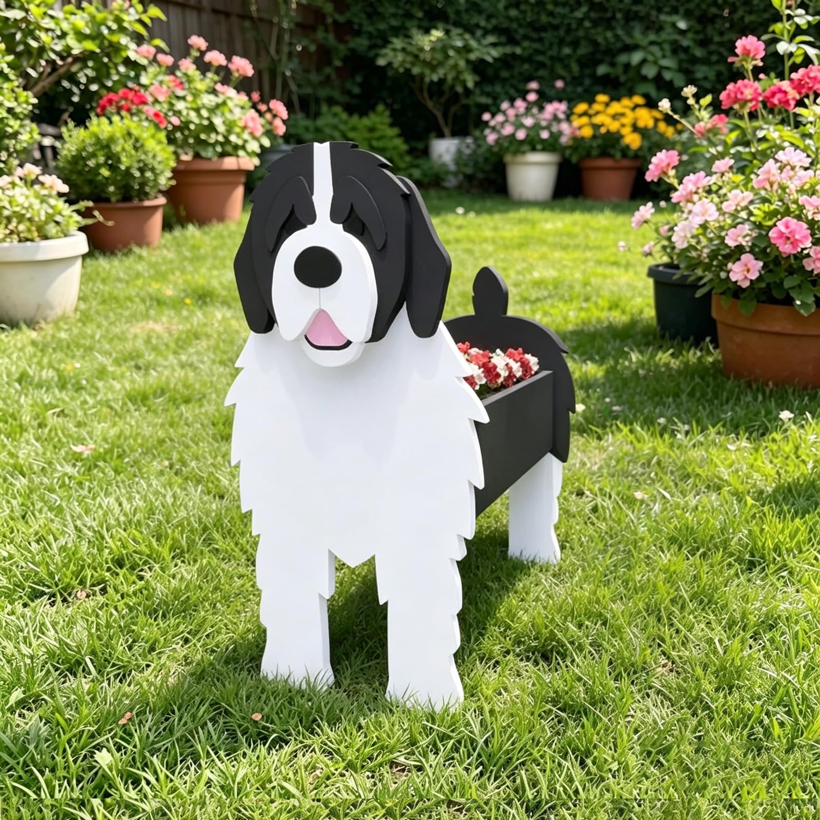 Hiiaodecor Newfoundland Pet Dog Animal Bonsai Holder Cute Shape Art Plant Storage Pot Villa Garden Indoor Outdoor Office Decor Ornaments 43 * 25cm/16.93 * 9.84in