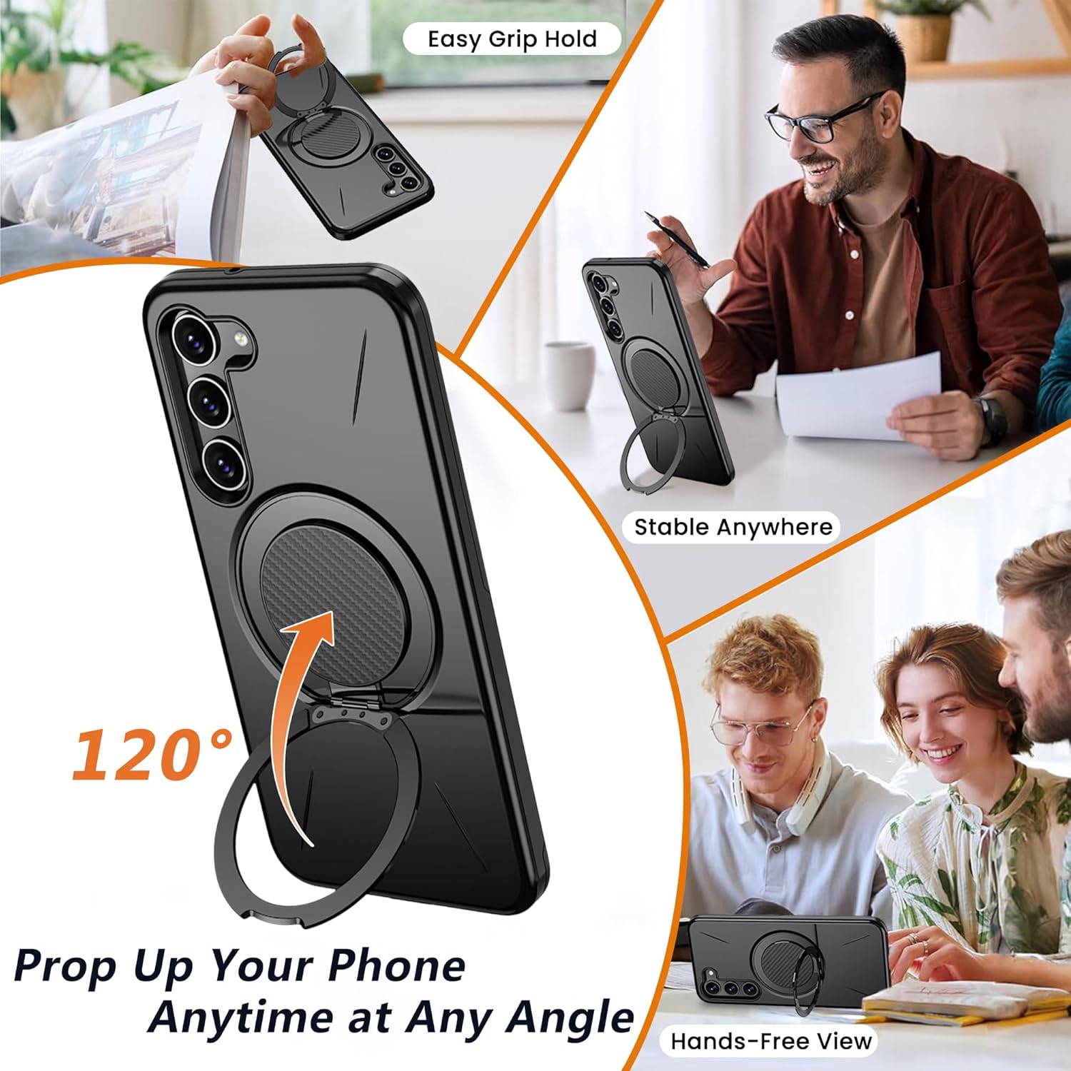 for Galaxy-S23 Case [𝗡𝗼𝘁 𝗙𝗶𝘁 𝗦𝟮𝟯 𝗣𝗹𝘂𝘀], with 2 HD Screen Protectors, Strong Magnetic & 360° Rotatable Stand, Dual-Layer Protection, Slim Fit Phone Case for Samsung S23, Black - Image 3