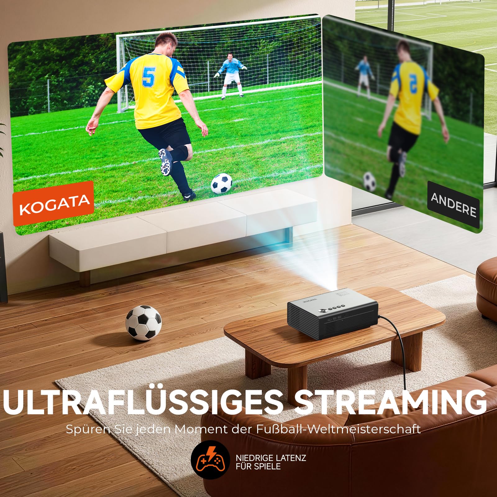 Proiettore intelligente 4K con VIDAA, compatibile con app Netflix, Dolby audio e HDR10+, KOGATA originale AirPlay, messa a fuoco automatica, 6D Keystone, WiFi 6 e Bluetooth, proiettore home cinema per