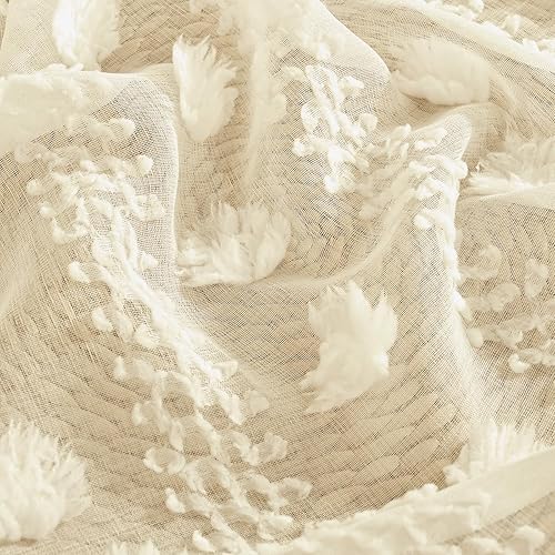 Miniatura 9 de BGment Cortinas traslúcidas con pompones de 63 pulgadas de largo, cortinas bohemias texturizadas filtrantes de luz con bolsillo para barra y pestaña